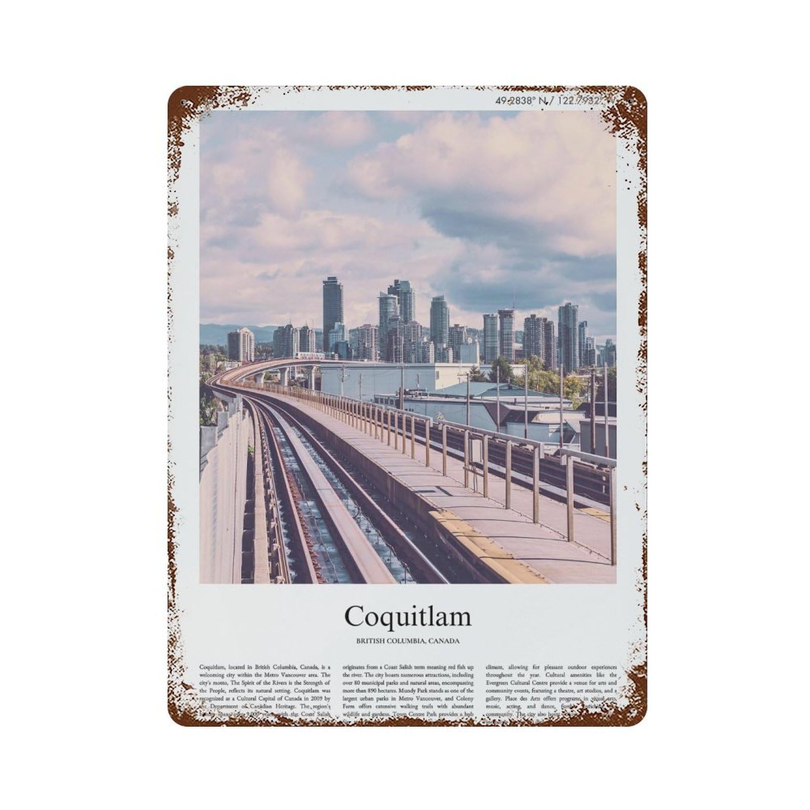 xiaoxiaoshen Coquitlam British Columbia, Canada City Scenery Wall Decor Art Metal Tin Poster Modern Home Decor Art Home Bar Shop Decorations Vintage Sign 40x30cm