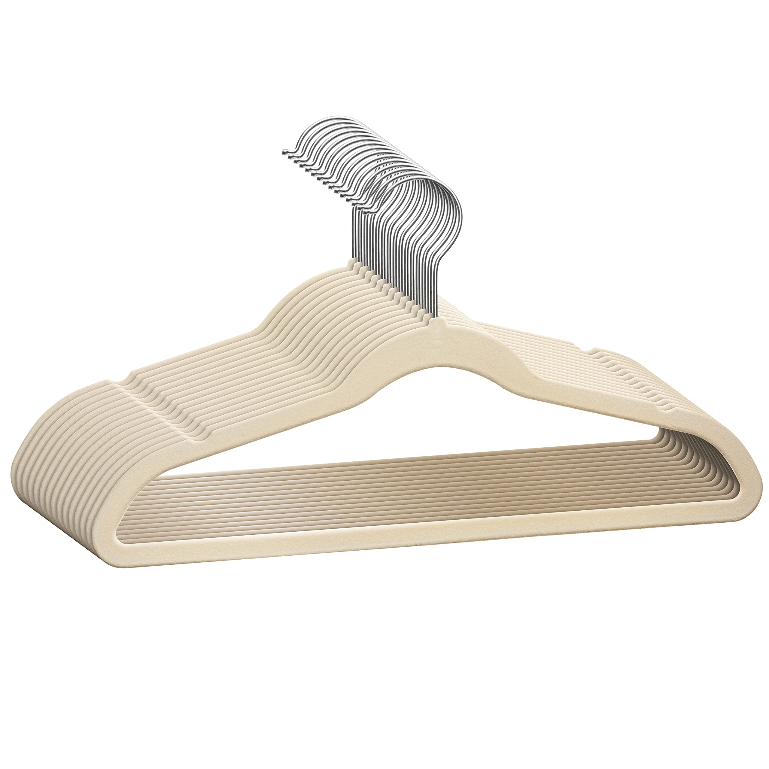TechZoo 50 Premium Kids Velvet Hangers - 14" Non-Slip Clothes Hangers for Kids & Preteens - Ultra Slim, Space-Saving, Strong & Durable Hangers with 360° Swivel Hook - Ivory
