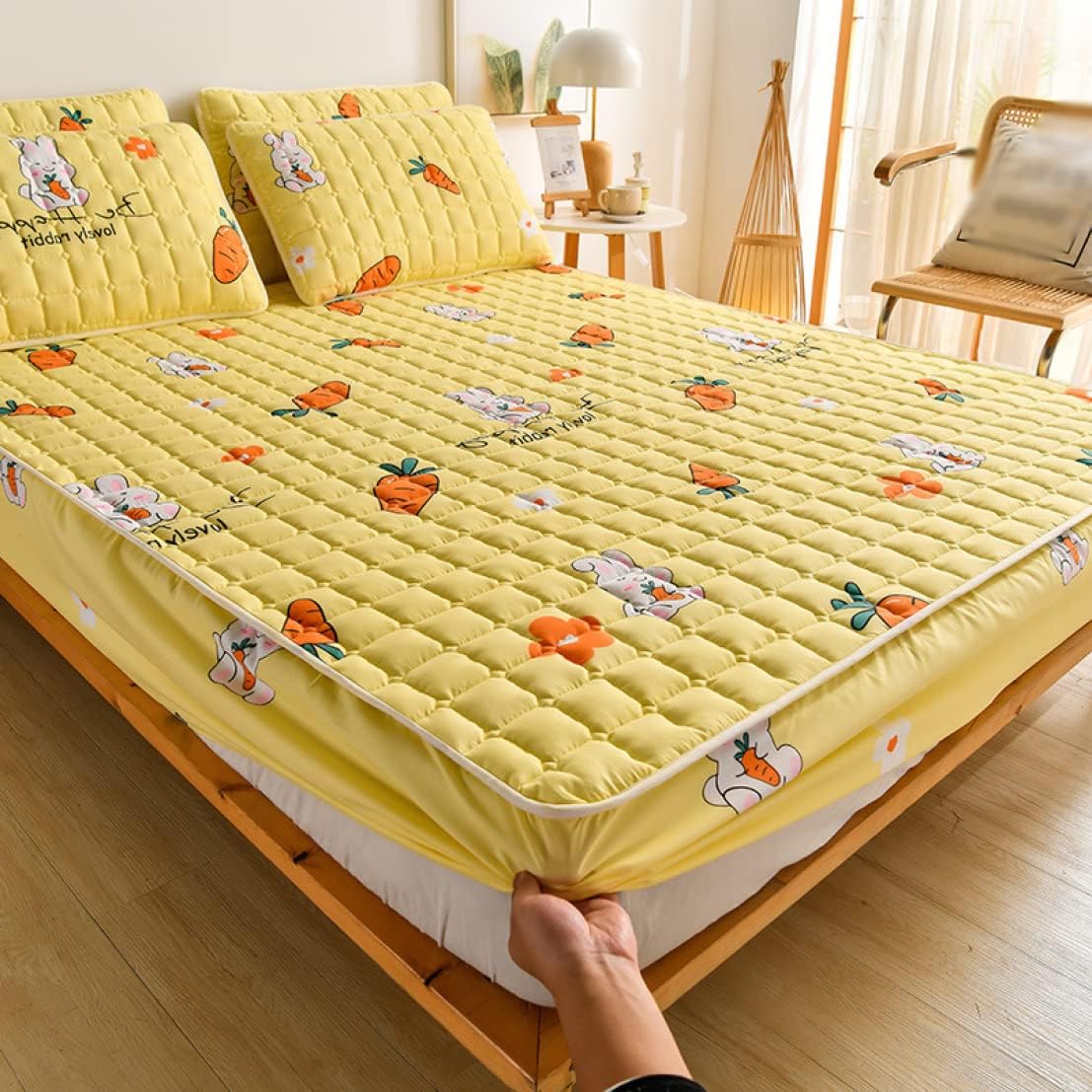 Moisture-Absorbing, Quick-Drying Box Sheet, Plant Pattern, INS-Style Bed mat, Machine Washable, Color, Integrated pad, Mattress pad (Color 13, 150 * 200cm)