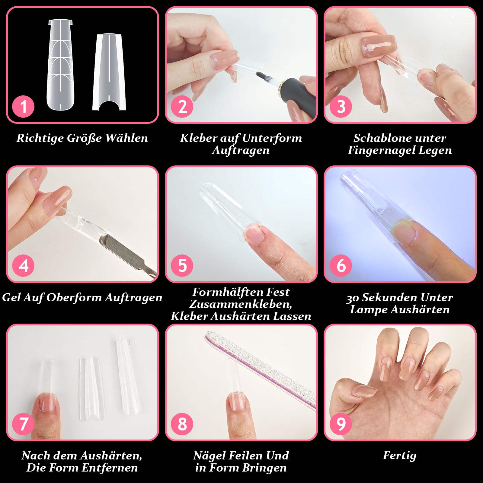 256 Pezzi Sandwich Dual Form, 16 Misure, Con Pennello 2-In-1 Per Unghie e Lima, Per Polygel, Builder Gel e Acrygel, Salone e Fai Da Te, Per Principianti(Mandorla)