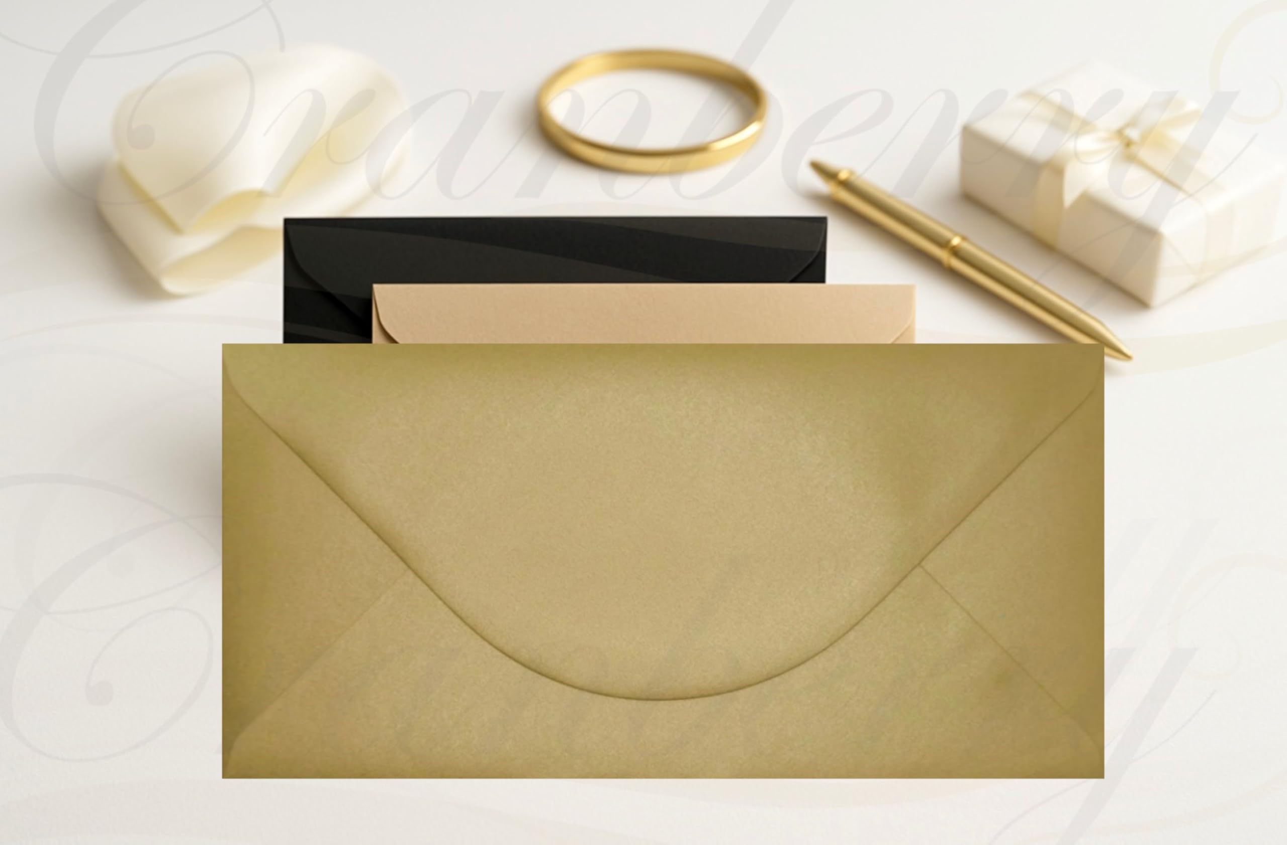 10 Sobres Dorados Perlados DL - 110x220 Mm, Papel 100 G/m², Metalizado, Engomados, Para Invitaciones