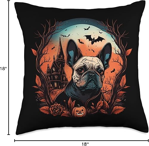 Miniatura 4 de French Bulldog  Funny & Cute Frenchie Love Motifs Disfraz de bulldog francés de Halloween  Almohada aterradora de bruja y calabaza, 18 x 18