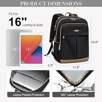 VNINE Backpack Womens,16 Inch Laptop Travel Work Rucksack,Fashion Waterproof Computer Back Pack for Work College Teacher Uni School Travel