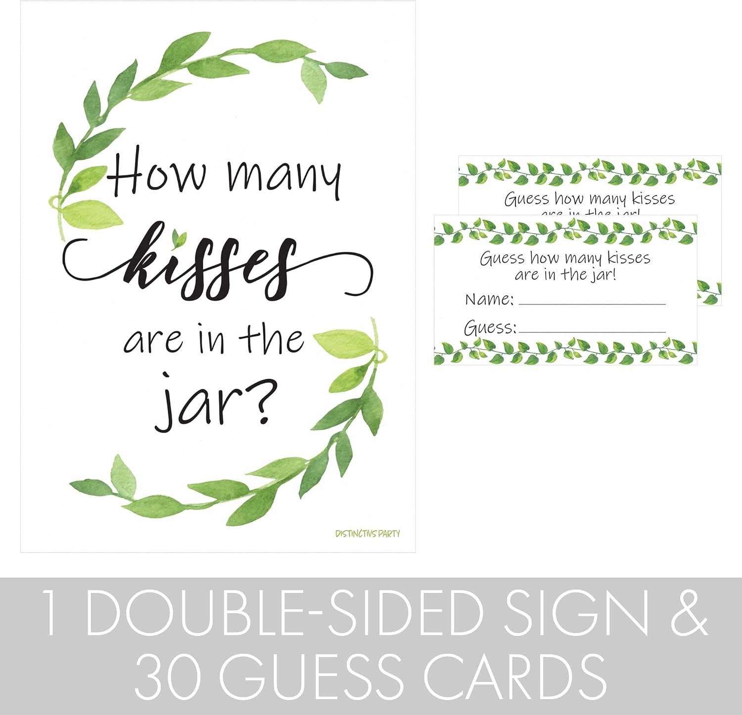 How Many Kisses Game - Greenery Theme (Sign with Cards)