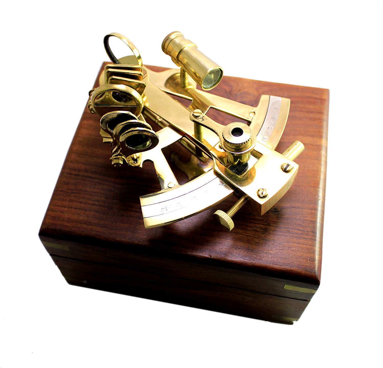 4 inch Brass German Golden Working Nautical Sextant with Hardwood Box