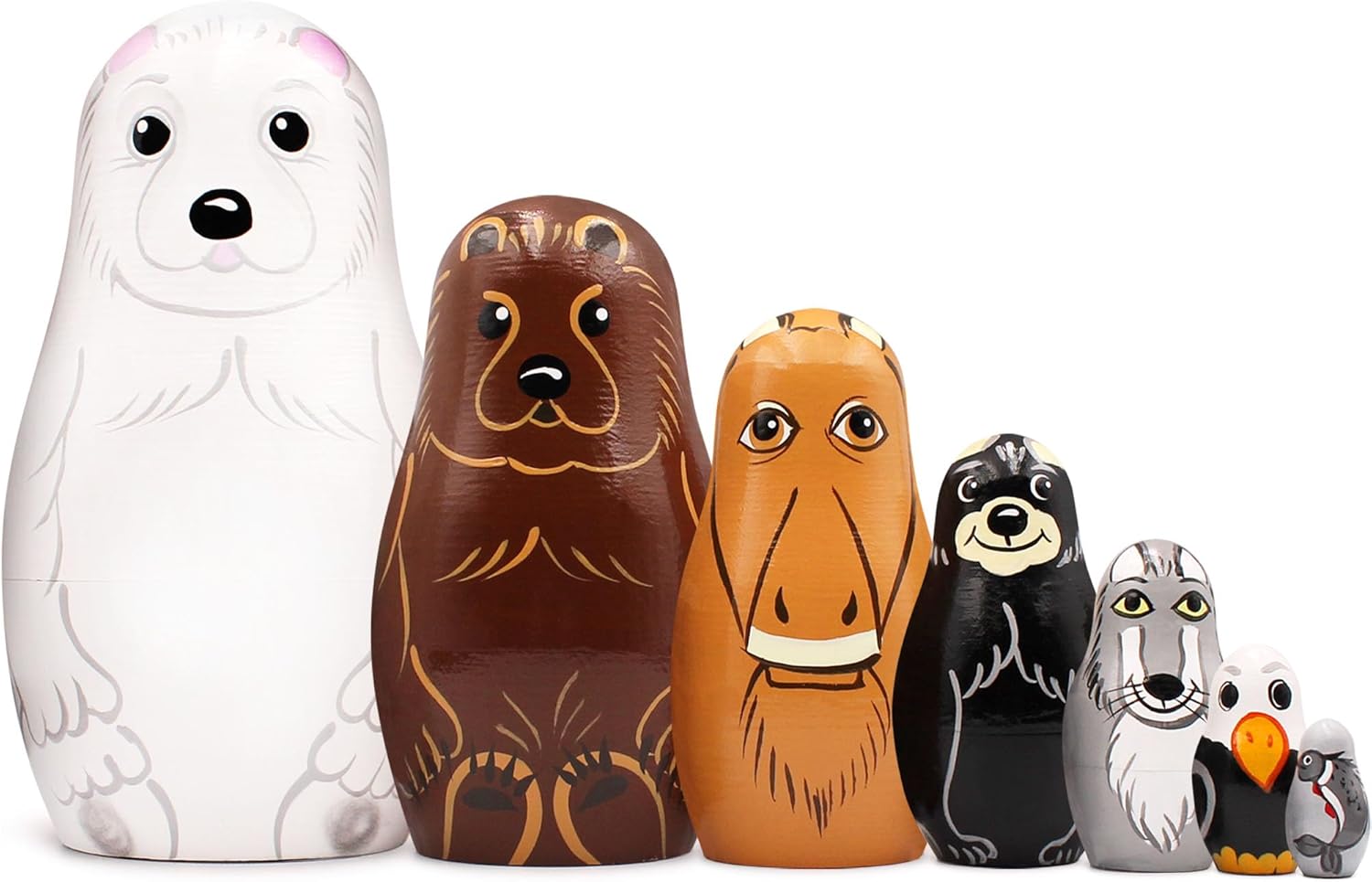 Matryoshka Dolls Northern Animals Alaska Set 7 pcs Wooden Figurines - Russian Nesting Dolls - Matryoshka Nesting Dolls