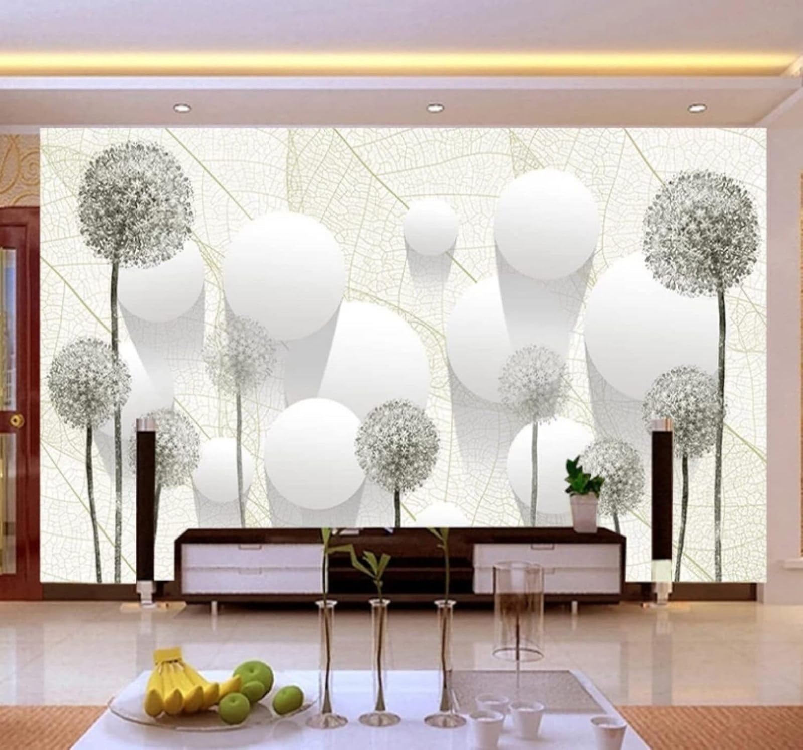 XLMING Minimalist Three Dimensional Dandelion Sphere Leaves 3D Wallpaper Luxury Home Dining Decor Paste Sofa Living Room The Wall for Bedroom Mural-430cm×300cm