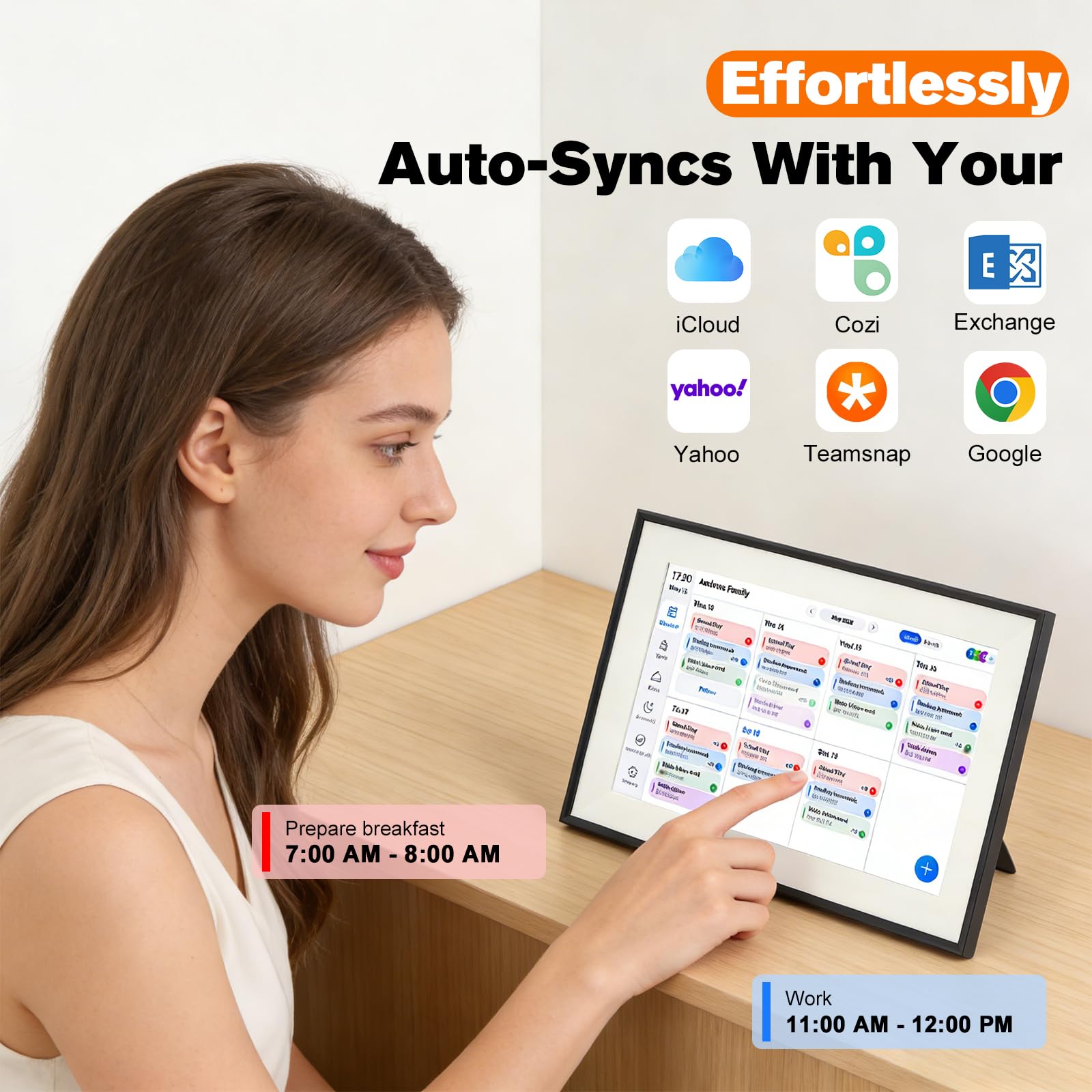 Calendario digital de 10,1 pulgadas con pantalla táctil, calendario 3 en 1 y marco de fotos en la nube y galería, 32 GB de memoria, planificador familiar electrónico IPS, gestor de tareas, calendario