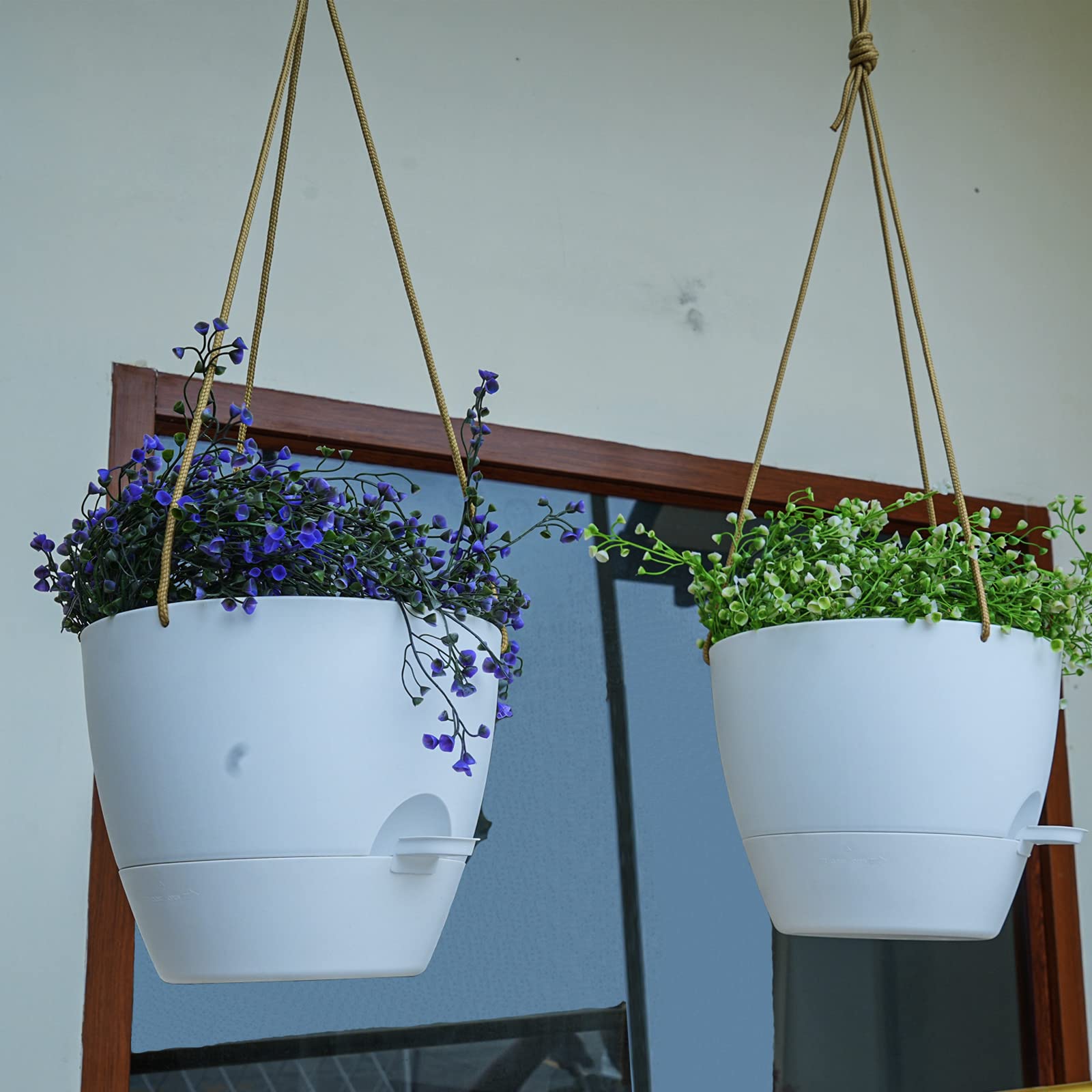 MTICYL Lot De 2 Pots De Fleurs Suspendus De 25,4 Cm à Arrosage Automatique Pour Plantes D'intérieur Et D'extérieur, Paniers Suspendus Avec Trous De