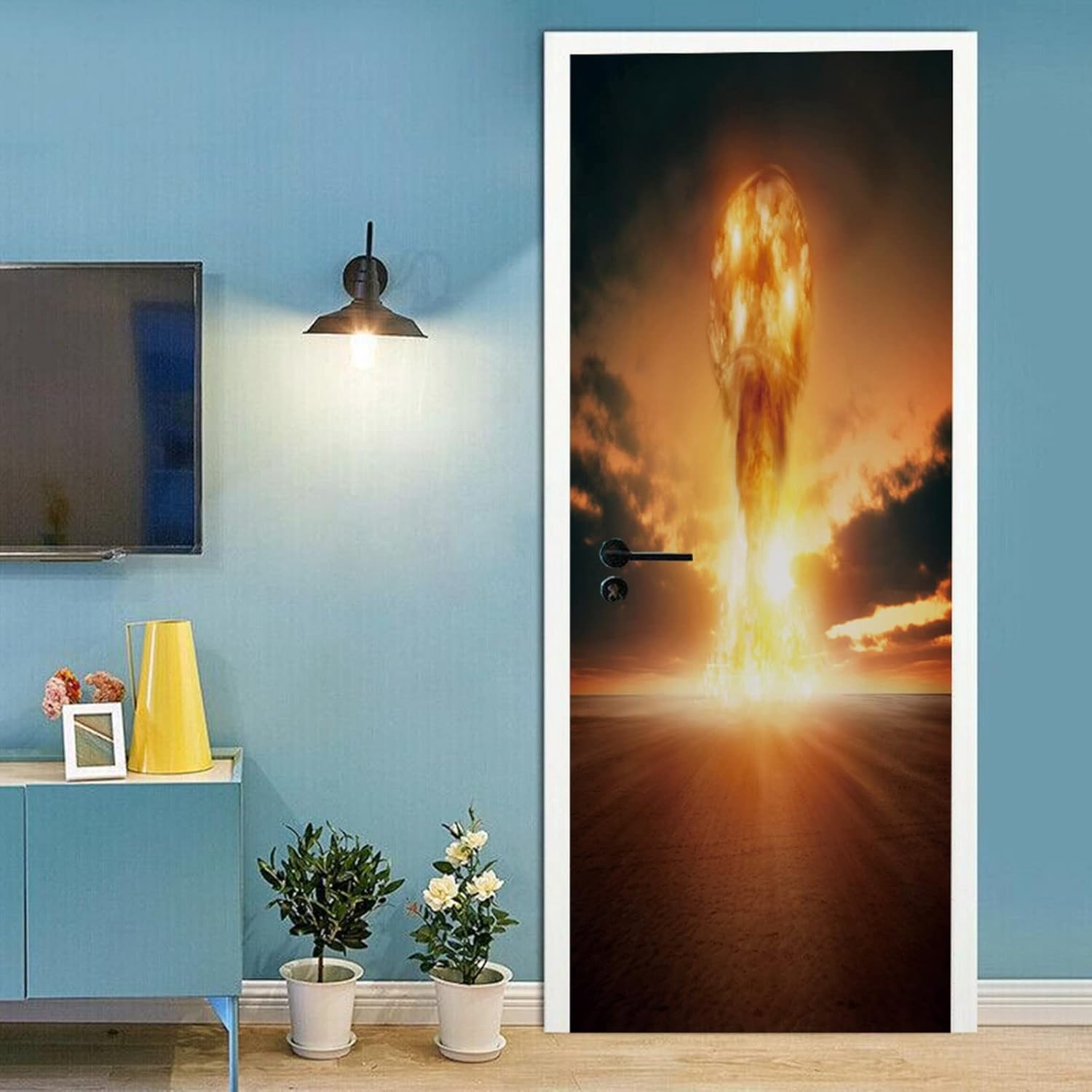 A.Monamour 3D Door Stickers for Interior Doors an Explosion in The Desert Abstract Art Vinyl Removable Self Adhesive Door Poster Wallpaper Mural Decals for Bedroom Office Bathroom 95x215cm