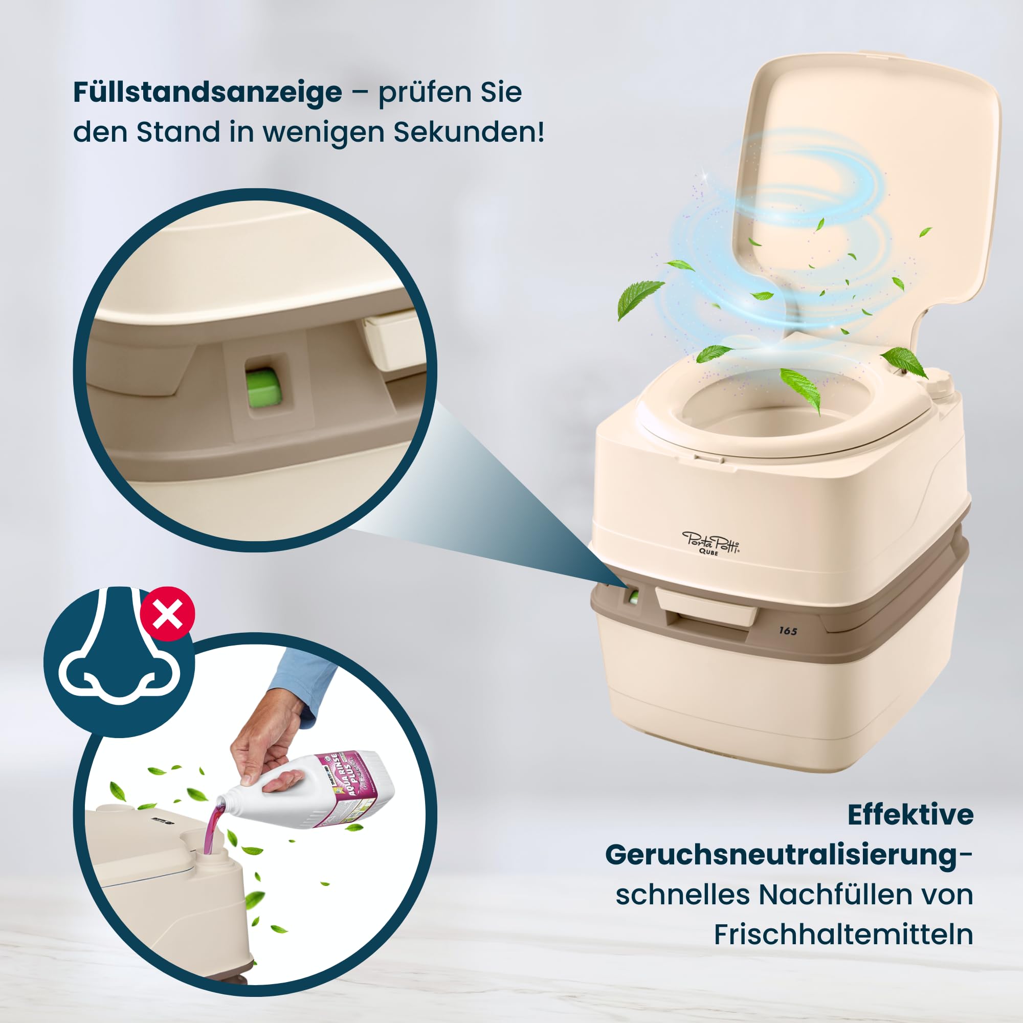 Thetford Porta Potti 165 Campingtoilette 21L, Mobile Chemietoilette, Portable Toilette für Camping & Travel, kompakte Reisetoilette, beige