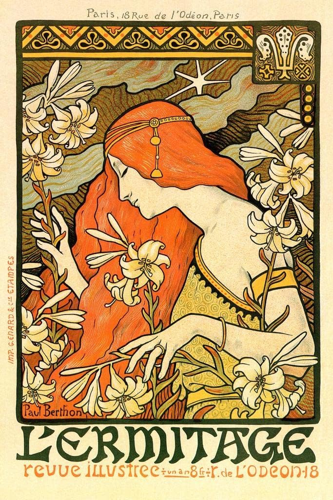 Ermitage Vintage Illustration Alphonse Mucha Art Nouveau Decor Vintage Advertisements Ornamental Design Cool Wall Art Print Poster 24x36