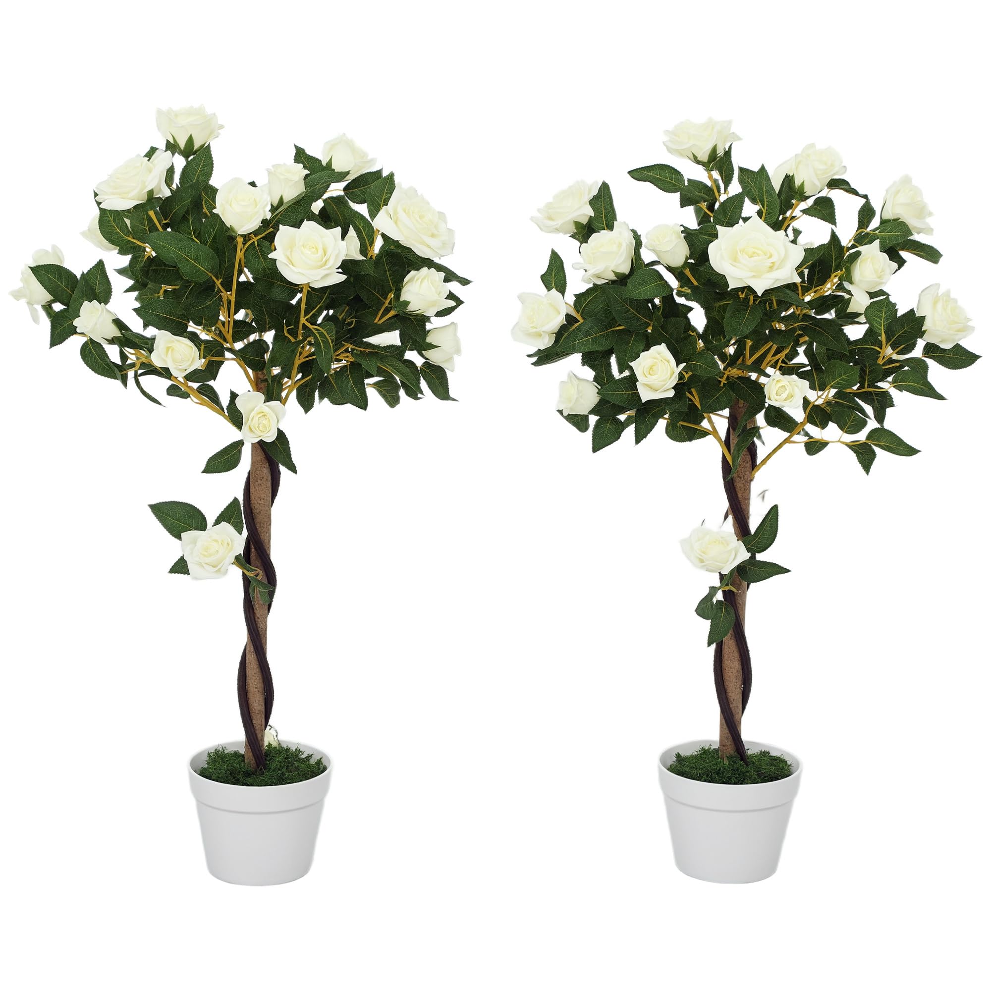 Portland White Rose Artificial Tree - 90cm - Realistic Faux Plant - Indoor/Outdoor - In Pot