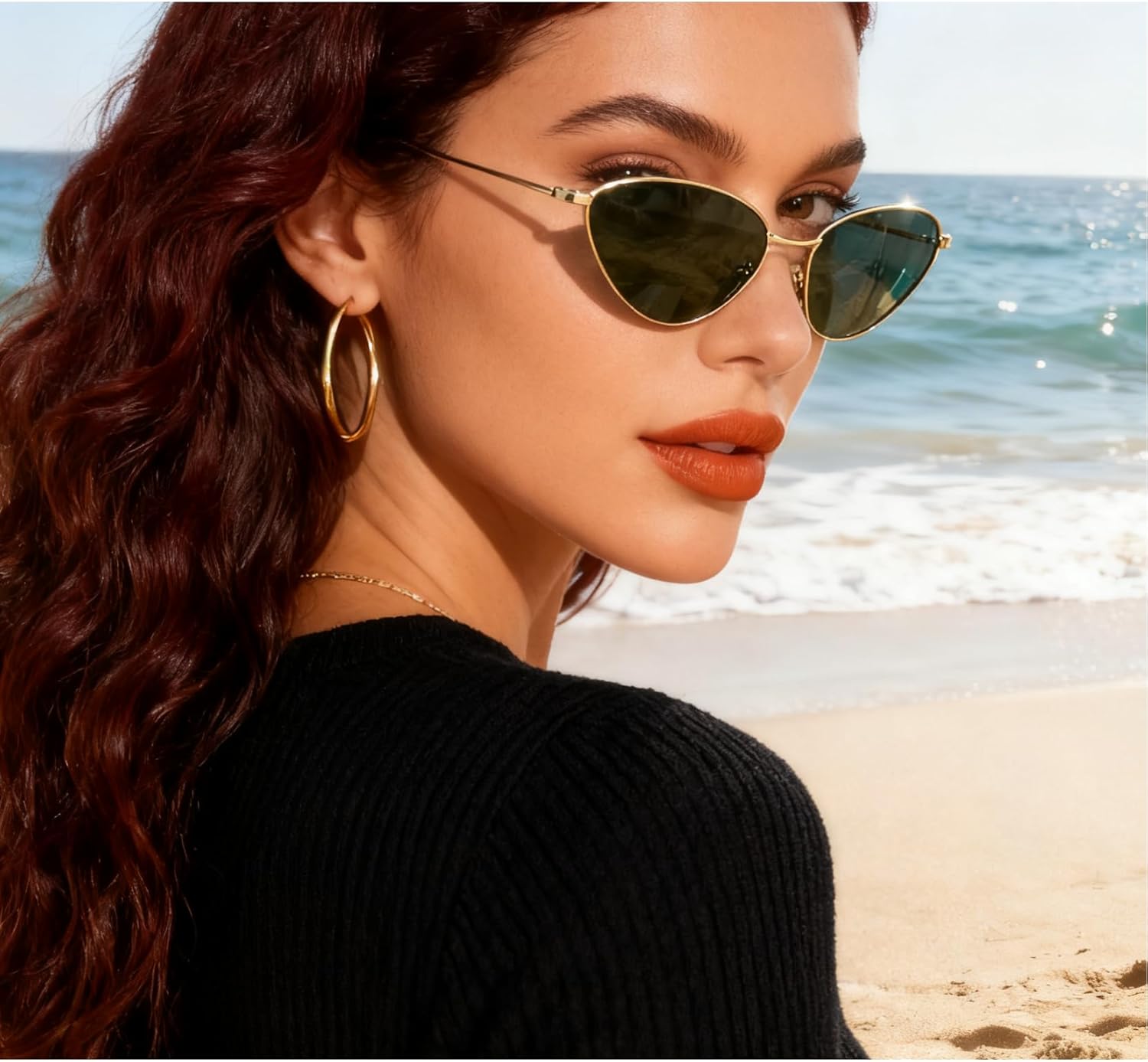 Cat Eye Sunglasses for Women UV400 Metal Frame Brown Sun Glasses Trendy Fashion Style Woman Sunglasses - Image 5