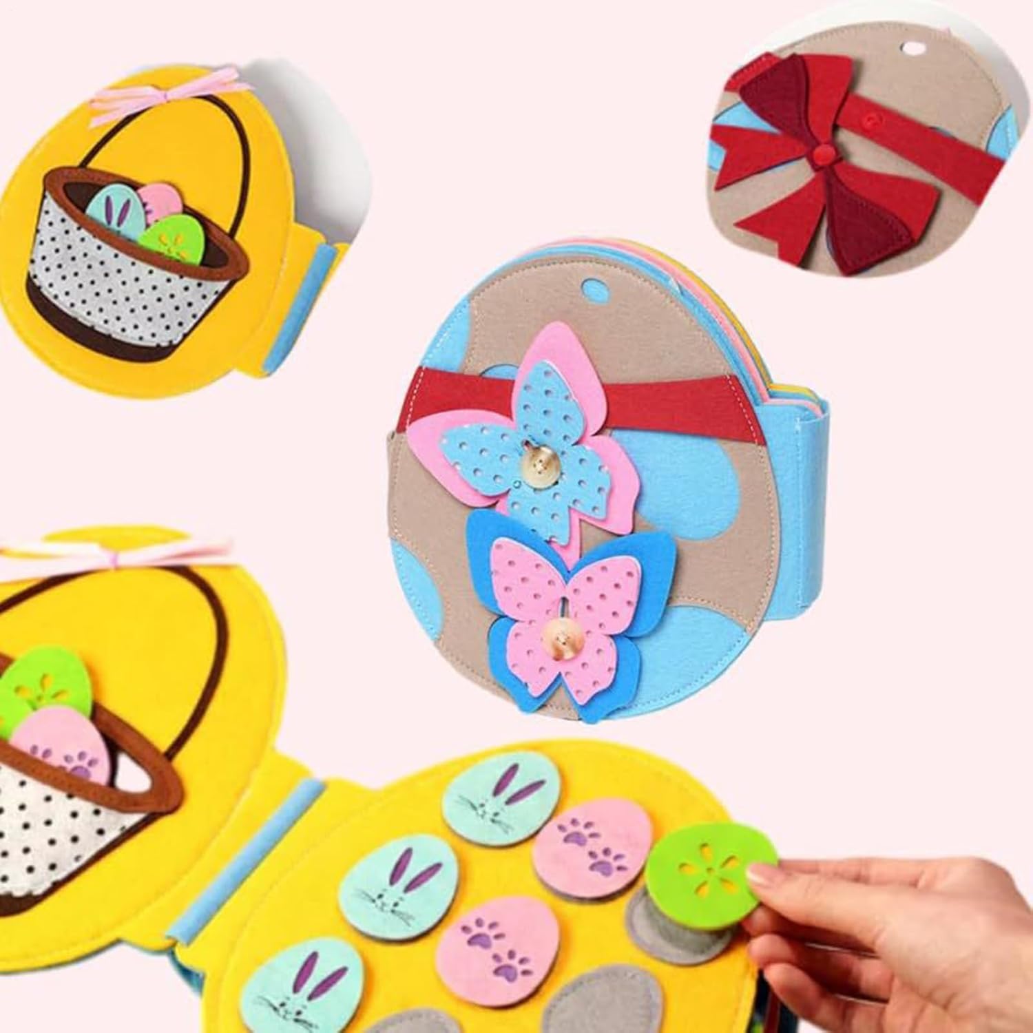 Felt Rabbit Book, DIY Easter Sticker Book Set, Egg Shaped Preshcool Learning Books with Various Activities, Easter Egg Hunt Books Bundle, Easters Gift for Kids