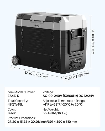 VEVOR Réfrigérateur Portable à Compression 45 L, Glacière Électrique DC 12/24 V et AC 100-240 V, pour Camping Pêche Caravane, Mini Frigo Voiture à Double Zone, -20 à 20 °C, Contrôle via Application - 7