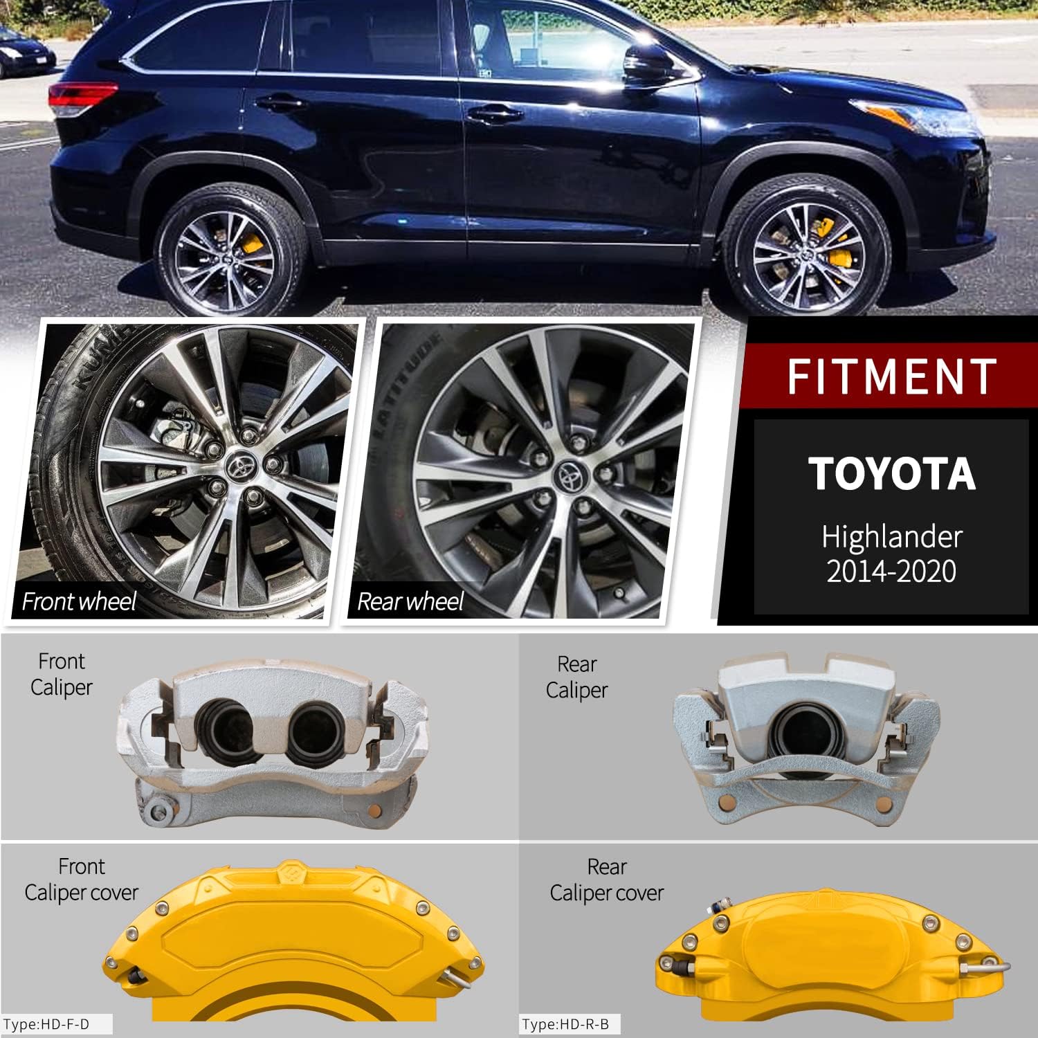 AOOA Caliper Covers Yellow Brake Covers Fits 2014-2019 Toyota Highlander (set of 4)