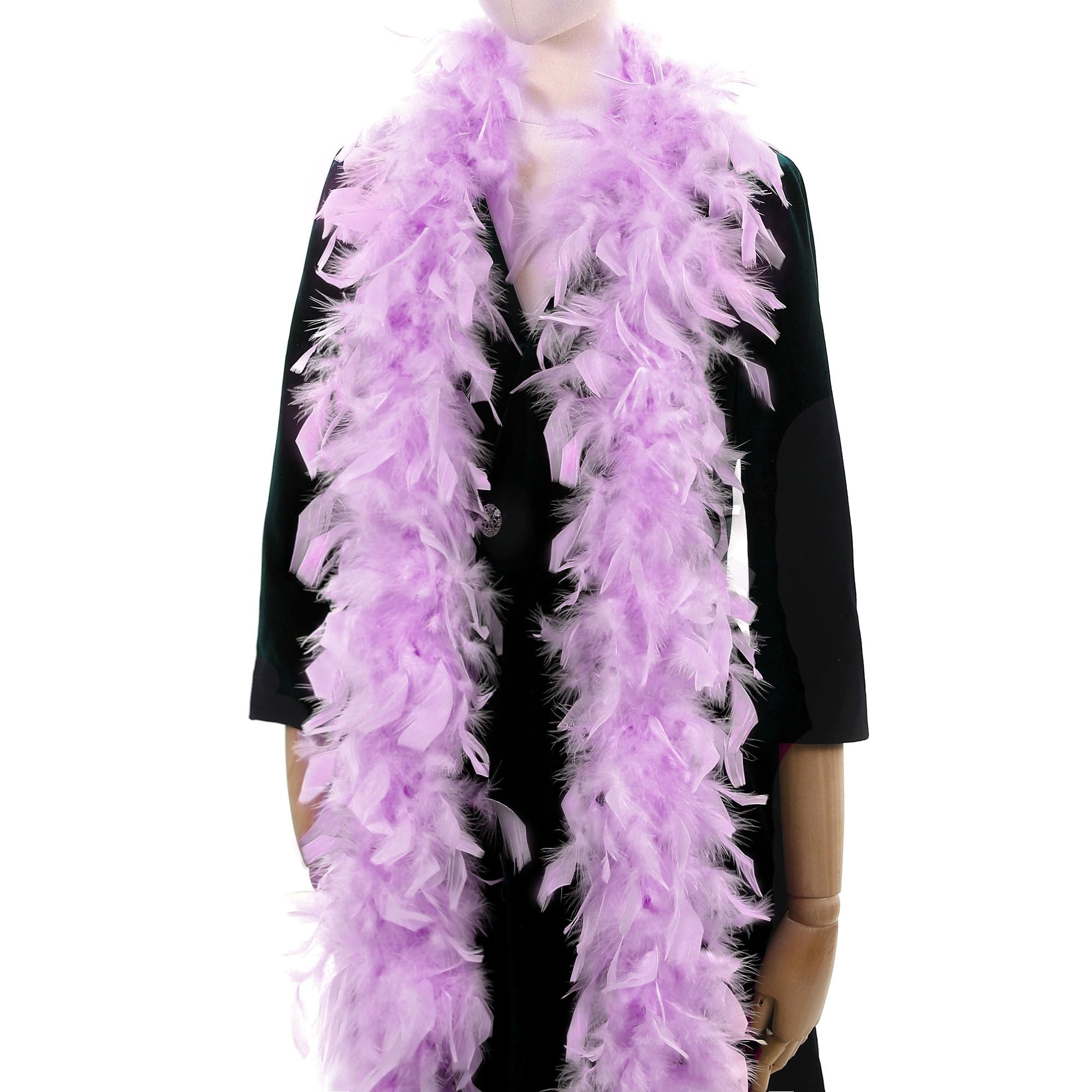 Larryhot 45g Light Purple Feathers Boa - 2 Yards Turkey Feathers Boa for Party Bulk,Christmas,Mardi Gras,Masquerade Party,Carnival,Concert and Home Decoration(45g-LightPurple)