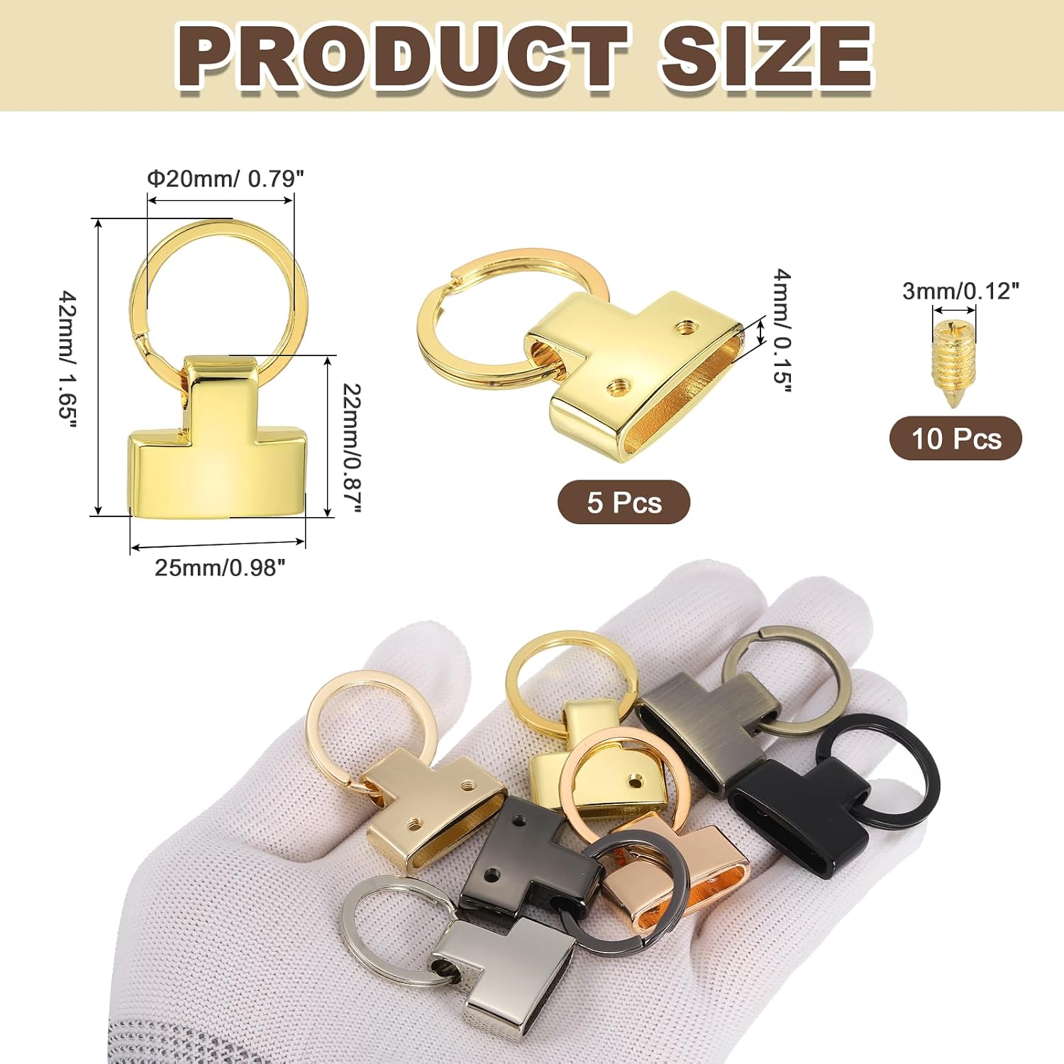 PATIKIL 5 Sets Key Fob Hardware with Split Ring, 1 Inch Key Hardware Set with 2 Screws for Car Keychain Wristlet Lanyard Leathercraft, Golden Tone image 2