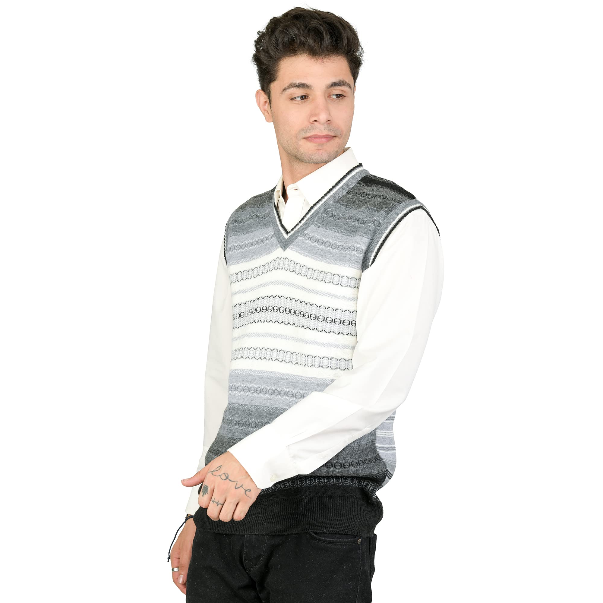 Men Woolen Printed V-Neck Design Sleeveless Pullover Heavy Rainbow Fabric Winter Wear Pure Wool Cardigan Regular Cotty Fully Warm Heavy Pullover Cardigans Free Sizes-image-31