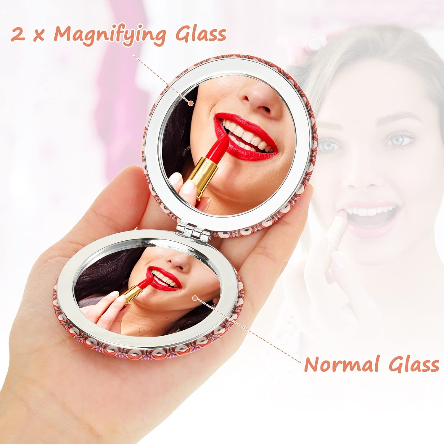 Yalikop Mandala Design Pocket Mirror Mini Travel Makeup Purse Compact Accessories Beauty Magnifying Double Sides Pocket Mirror Portable Handheld Folding PU Leather Supply for Women(6 Pieces)