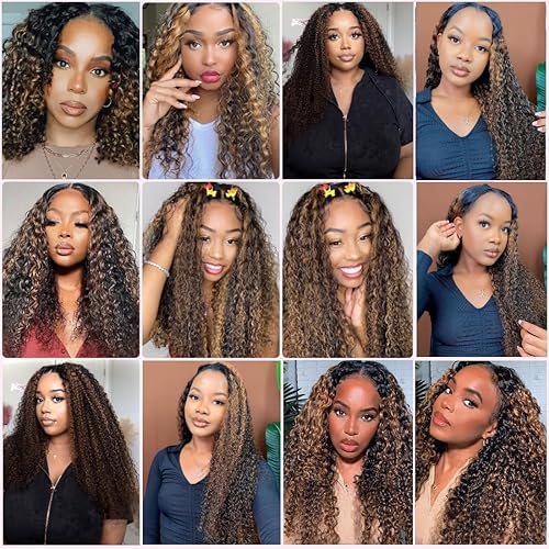 Miniatura 7 de UNICE 3 manojos de cabello humano brasileño Remy con reflejos marrones, extensiones de cabello humano rubio balayage, trama de raíces oscuras