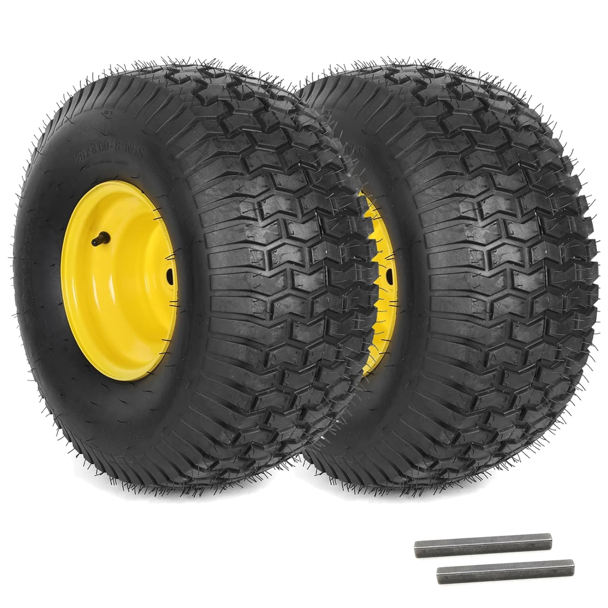 Photo 1 of (2-Pack) 20x8.00-8 Rear Tire and Wheel Assemblies - 4 Ply Tubeless Tire Compatible Replacement for Riding Lawn Mowers - 3/4" Borehole, 3.5" Offset Hub and 3/16" Keyway