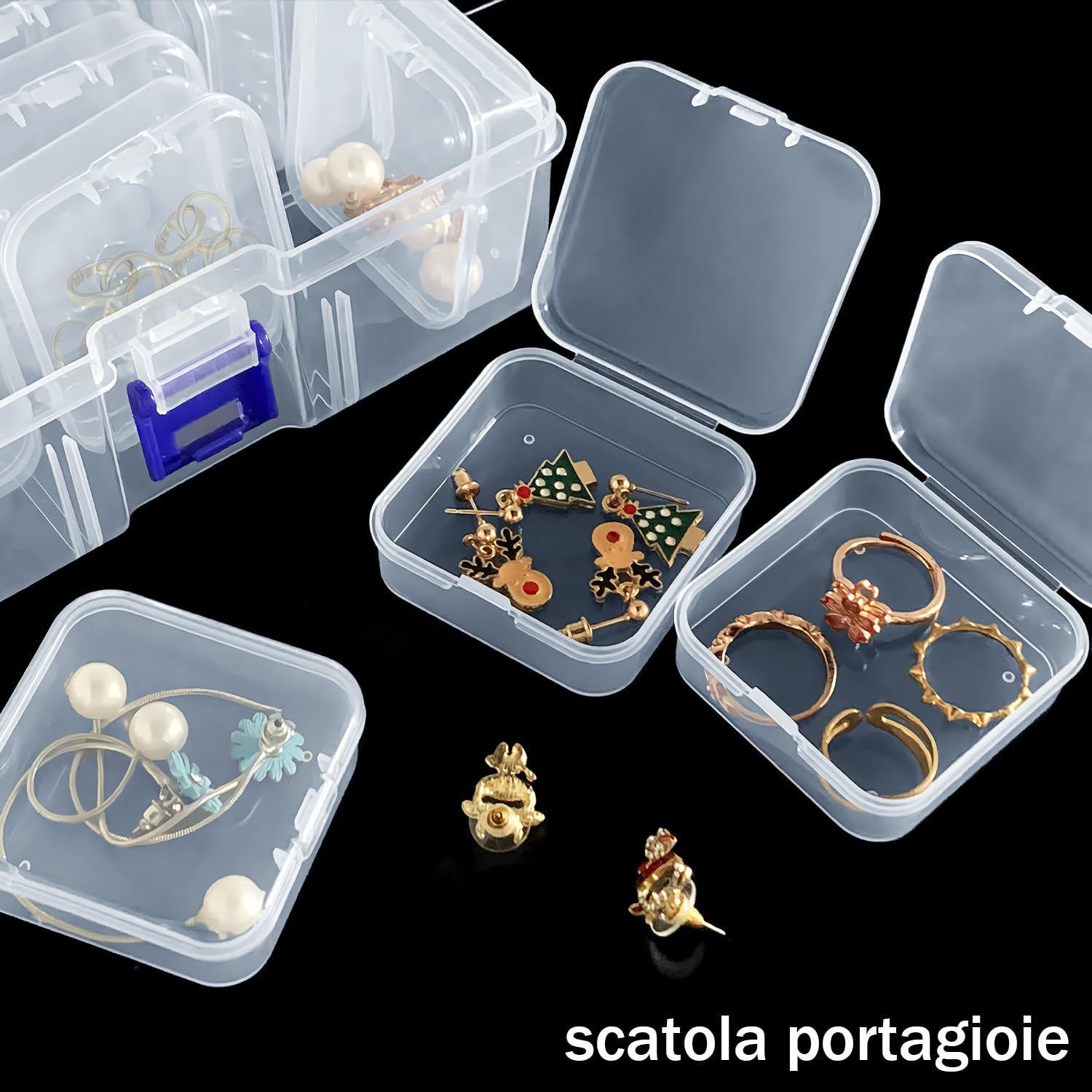 NIXRET 15 Pezzi Organizzatori di Piccole Perline, Scatoline Trasparenti con Coperchio, Rettangolo Contenitori Scatola Plastica per Gioielli Creazione Artigianato Pillole