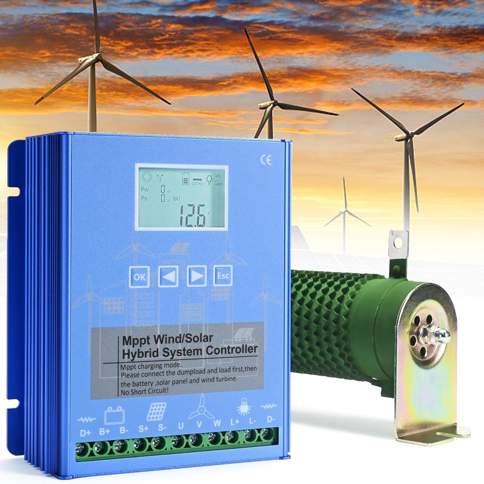 Hybrydowy regulator ładowania 20000 W, 12 V/24 V/48 V, wyświetlacz LCD, inteligentny regulator baterii, podwójne wyjście USB, maks. wejście 48 V, wydajne zarządzanie energią słoneczną