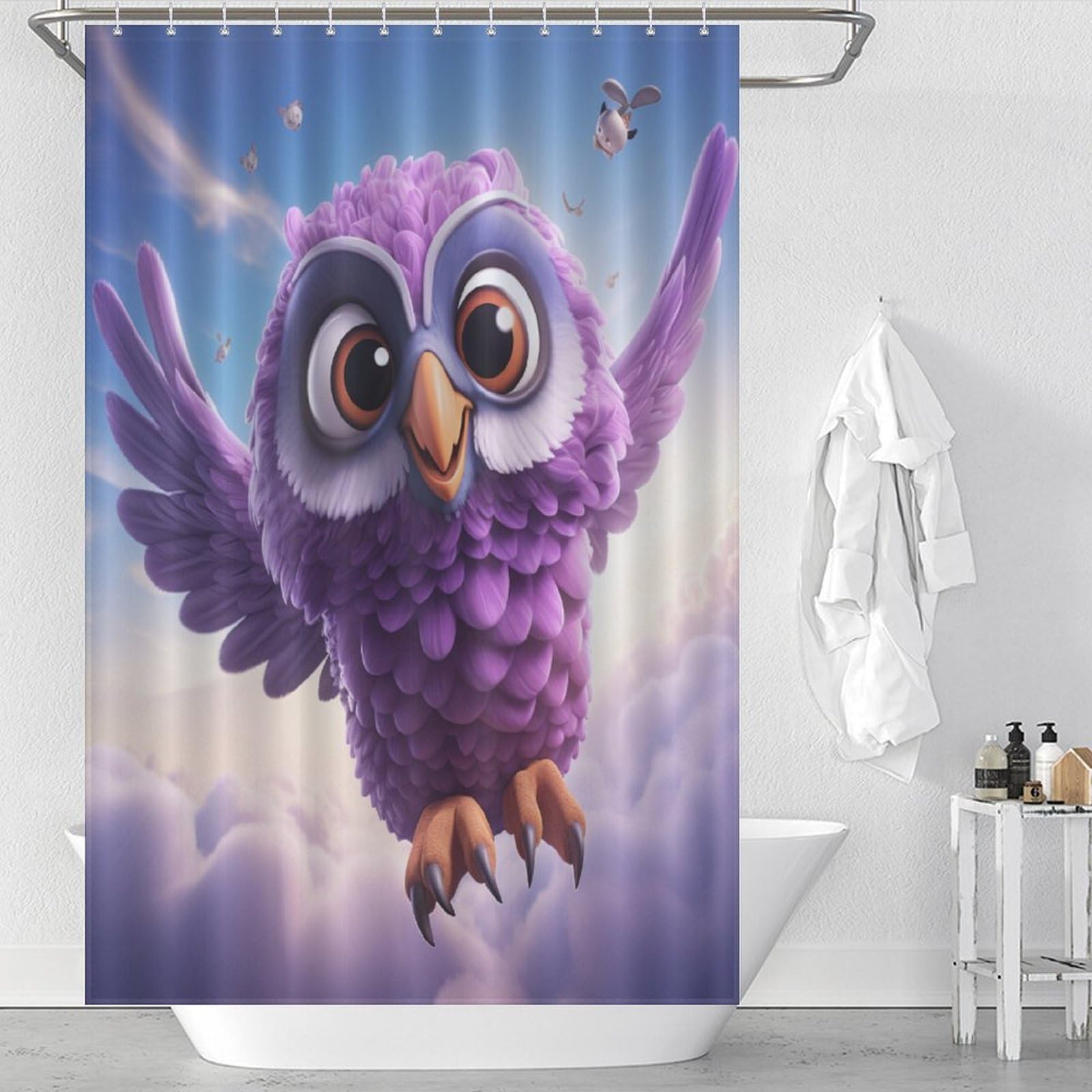 Rideau de bain hibou imperméable lavable en polyester anti-éclaboussures pour salle de bain