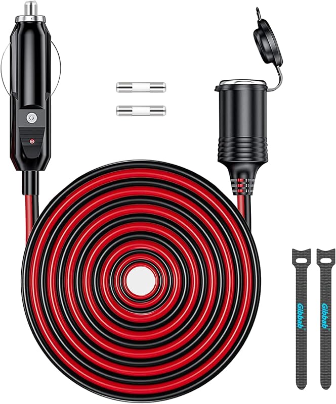 Cabo de extensão para acendedor automotivo Gibbab 12V/24V 16AWG com fusível – 1,49 m
