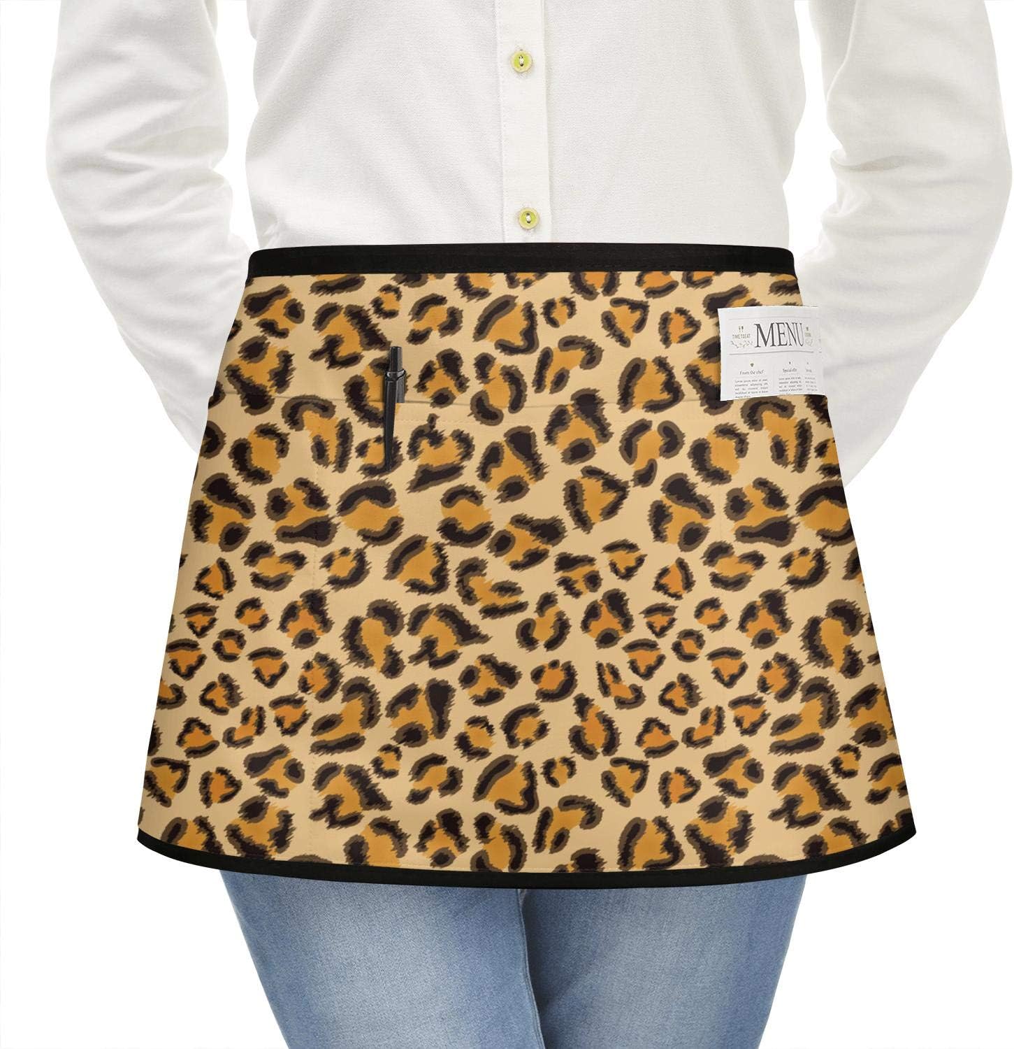 Heart Wolf Yellow Leopard Print Aprons with Pocket for