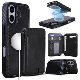 ASAPDOS Magnetic Detachable Wallet Case for iPhone 17 with Kickstand,2-in-1 MagSafe Compatible RFID Blocking Card Holder,Slim PU Leather Cover Black