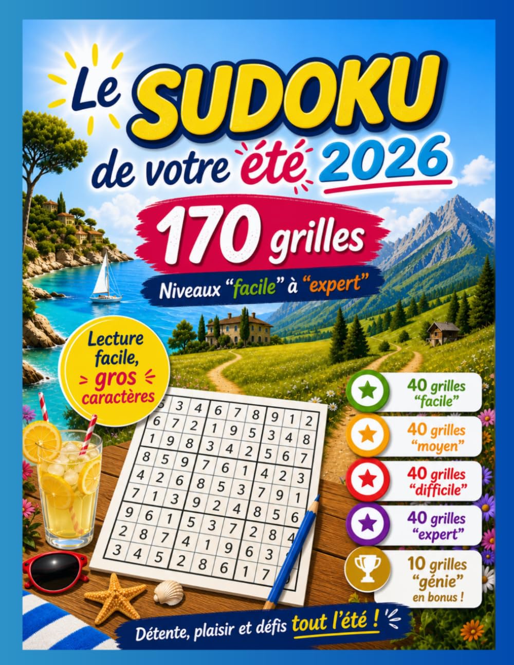 Le Sudoku de votre été 2026: 170 grilles | Niveaux "facile" à "expert" | Bonus 10 grilles "génie" | Cadeau idéal pour l'été | Détente, plaisir et ... yeux | Collection "Zen Un Jour Zen Toujours"