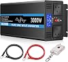JIGUUN 3000W Inverter 24V 240V Pure Sine Wave with 20A Charger and Mains Priority and UPS Function, 2 UK Sockets, Wireless Remote Control and LCD Display Peak Power 6000W