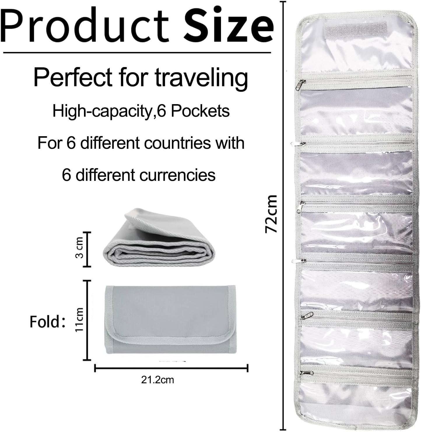 Money Wallet, Travel Organizer for Cash with 6 Zippered Pocket for Bill Organizer, Envelope Wallet Bag Small Travel Holder Budgeting, Receipt, Coupons and Tips storage many different Cash - Image 2