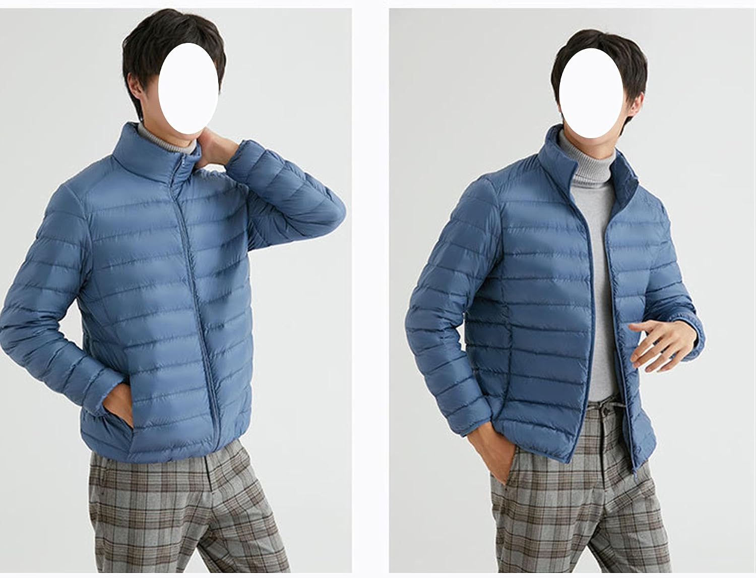 DGHM-JLMY Men's Stand Collar Lightweight Short Down Jacket Loose Zipper Down Quilted Coat Fashion Warm Winter Zip Puffer Coat (Blue 1,Large)
