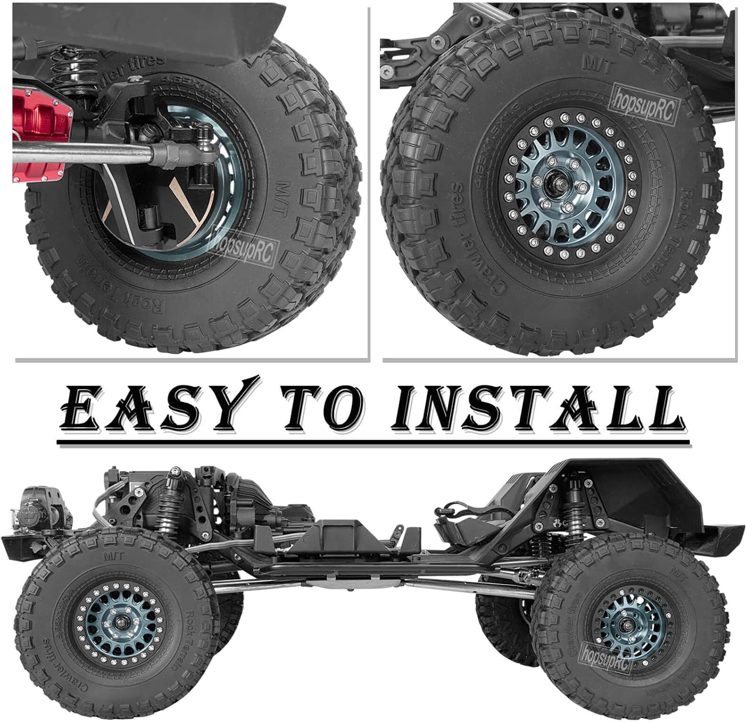 Aluminium 1.9in Beadlock Wheel Rim&1.9in Tires Tyres Upgrades Part for 1/10 Axia1 SCX10 SCX10 II 90046 SCX10 III TRX4 D90.Aolly Wheel Rim 1.9inch Beadlock Wheel Hub Rim（4pcs Titanium）