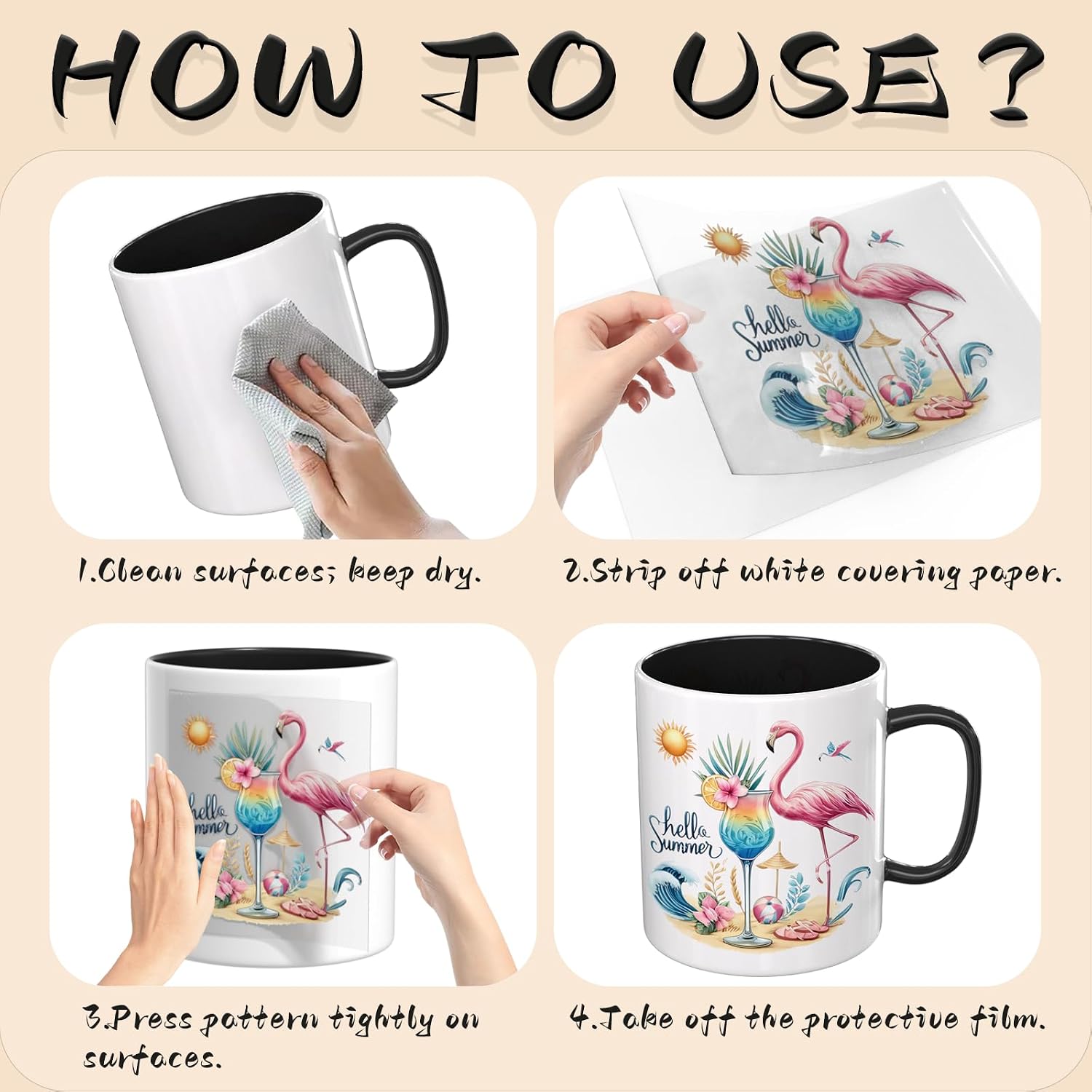 UV DTF Cup Wraps, 4 Sheets Summer Cocktail 16oz Glass Cups, Clear Transfer Stickers for Tumblers and Bottles, Assorted Pattern Set