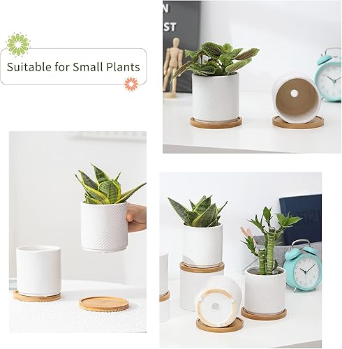 Miniatura 5 de AOMRYOM Macetas pequeñas de cerámica de 4 pulgadas con orificio de drenaje y platillo, decoración moderna del hogar, maceta esmaltada para