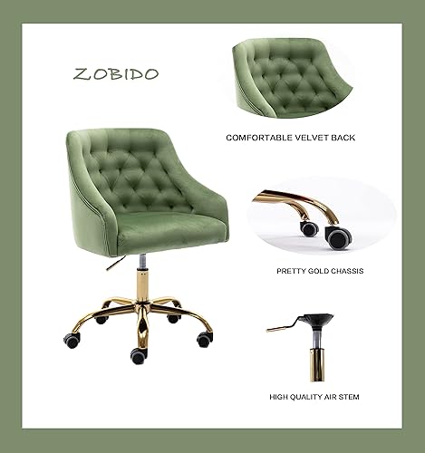 Miniatura 56 de ZOBIDO Cómoda silla de trabajo para la oficina en casa con ruedas, bonita y moderna tapizada de terciopelo con respaldo de concha, silla de