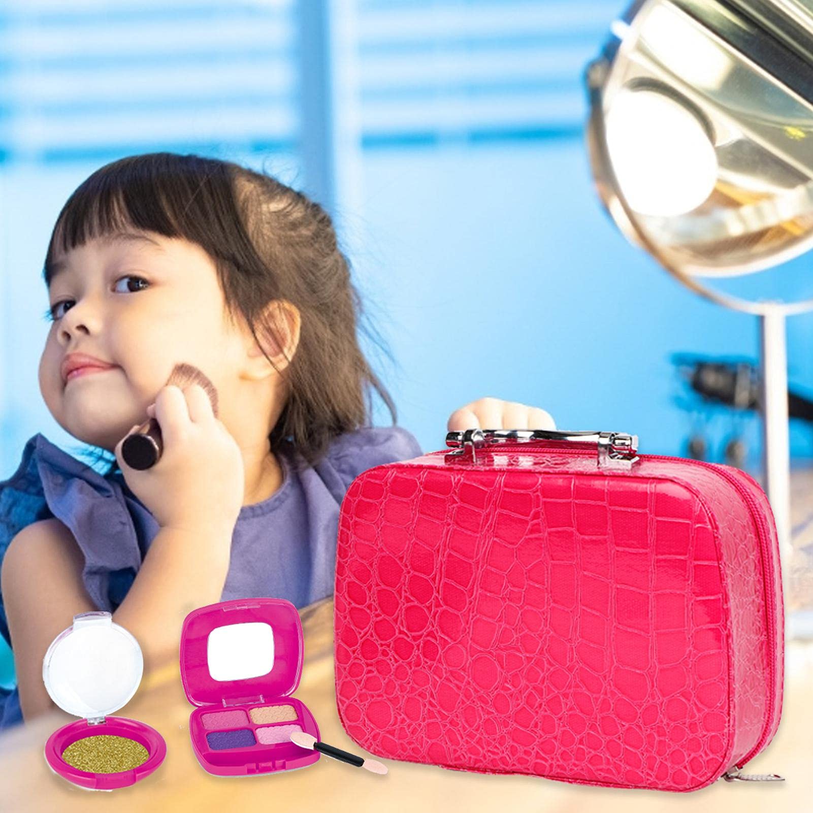 Aomig Zeemeermin Kids Make-upsets voor meisjes, 42 stuks wasbare make-upset voor kinderen met 6 borstels, niet-giftige cosmetische schoonheidsset, cadeau voor kinderen, prinses fantasiespellen