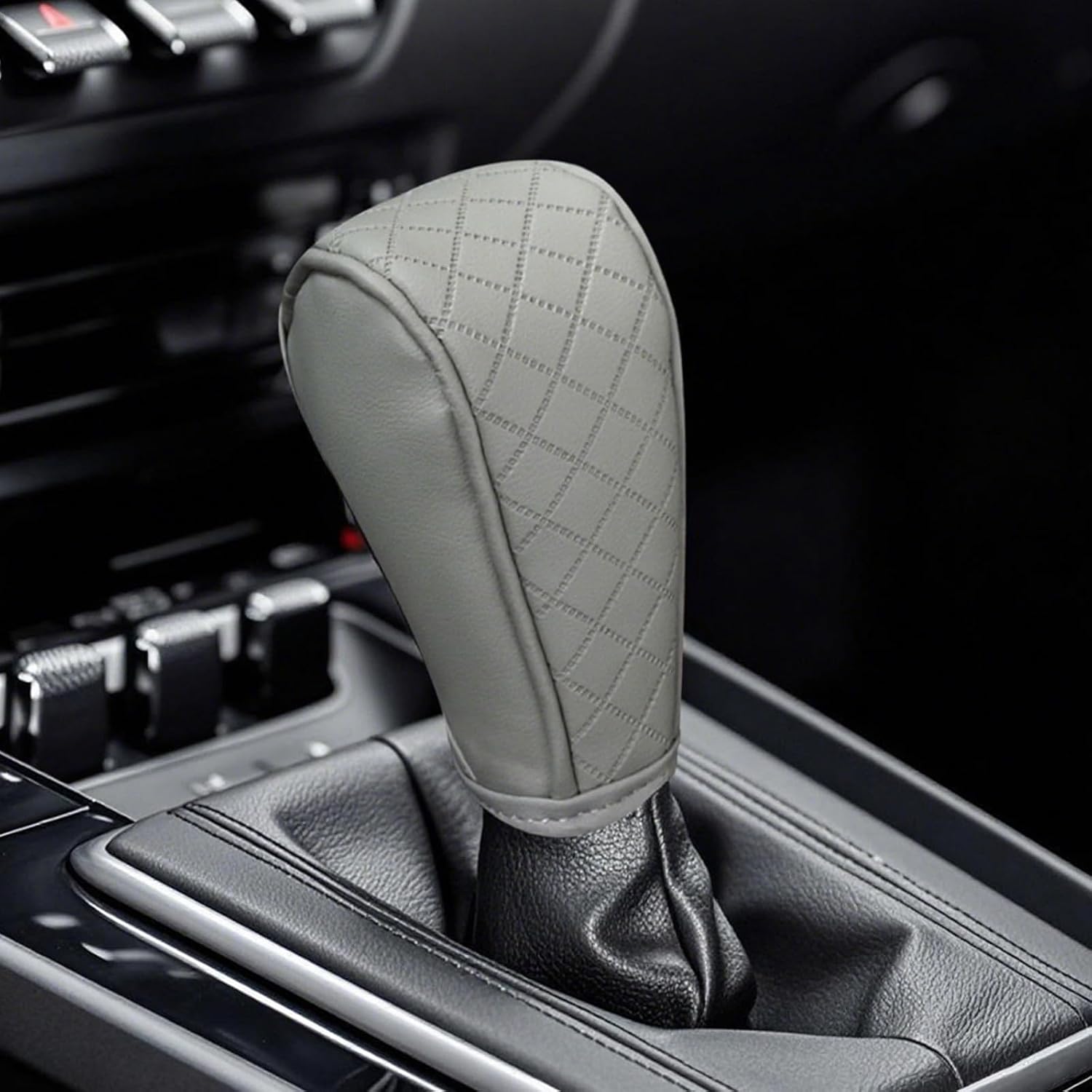 Leather Car Gear Shift Cover,Upgraded Anti-Slip Dust Waterproof Auto Stick Shift Knob Covers,Soft Breathable Gear Shifter Stick Protector,Universal Car Decorative Accessories for Most Vehicles (Gray)