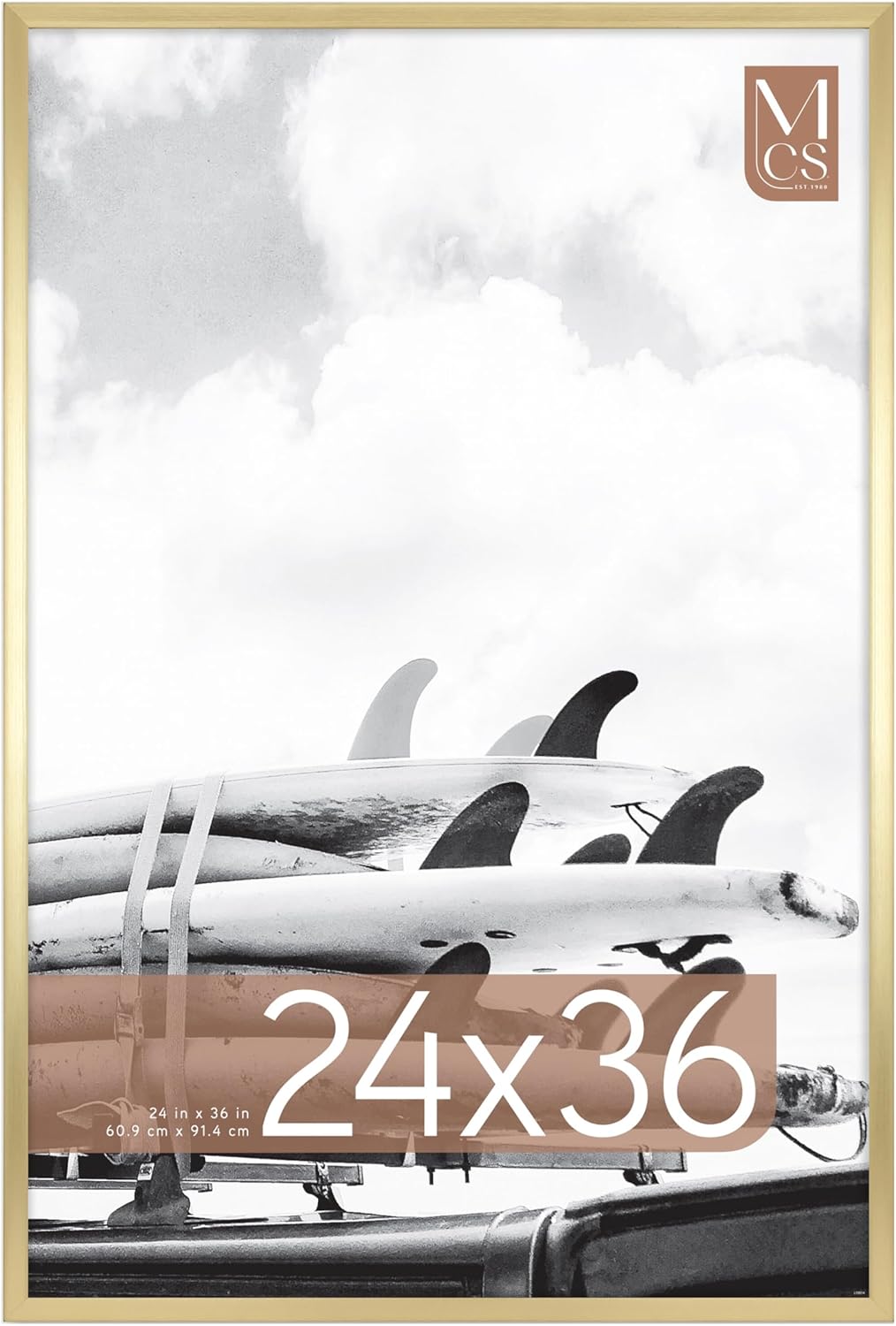 MCS Foundation 24x36 Poster Frame Traditional Brass, Vertical & Horizontal Wall Hanging Large Picture Frame for Photos, Posters & Art Prints (1-Pack) 1-Pack Brass 24x36