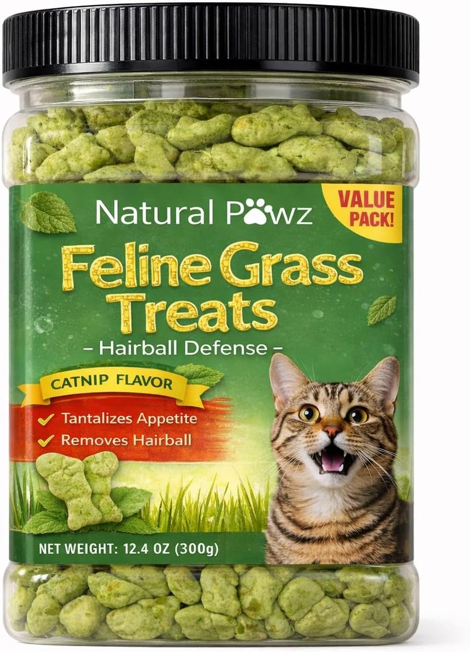 Natural Pawz Hairball Support Cat Treats – Real Salmon Flavor with Cat Grass, Lecithin & Vitamins – Crunchy Texture for Digestive Health