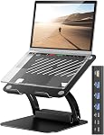 Support d'ordinateur portable Tounee avec hub USB-C détachable, chargement PD 100W, HDMI 4K@60Hz, ports USB-A et USB-C 3.0, port hôte, support d'ordinateur portable ergonomique en aluminium pour ordinateurs de 10 à 17 po, MacBook et plus (gris)