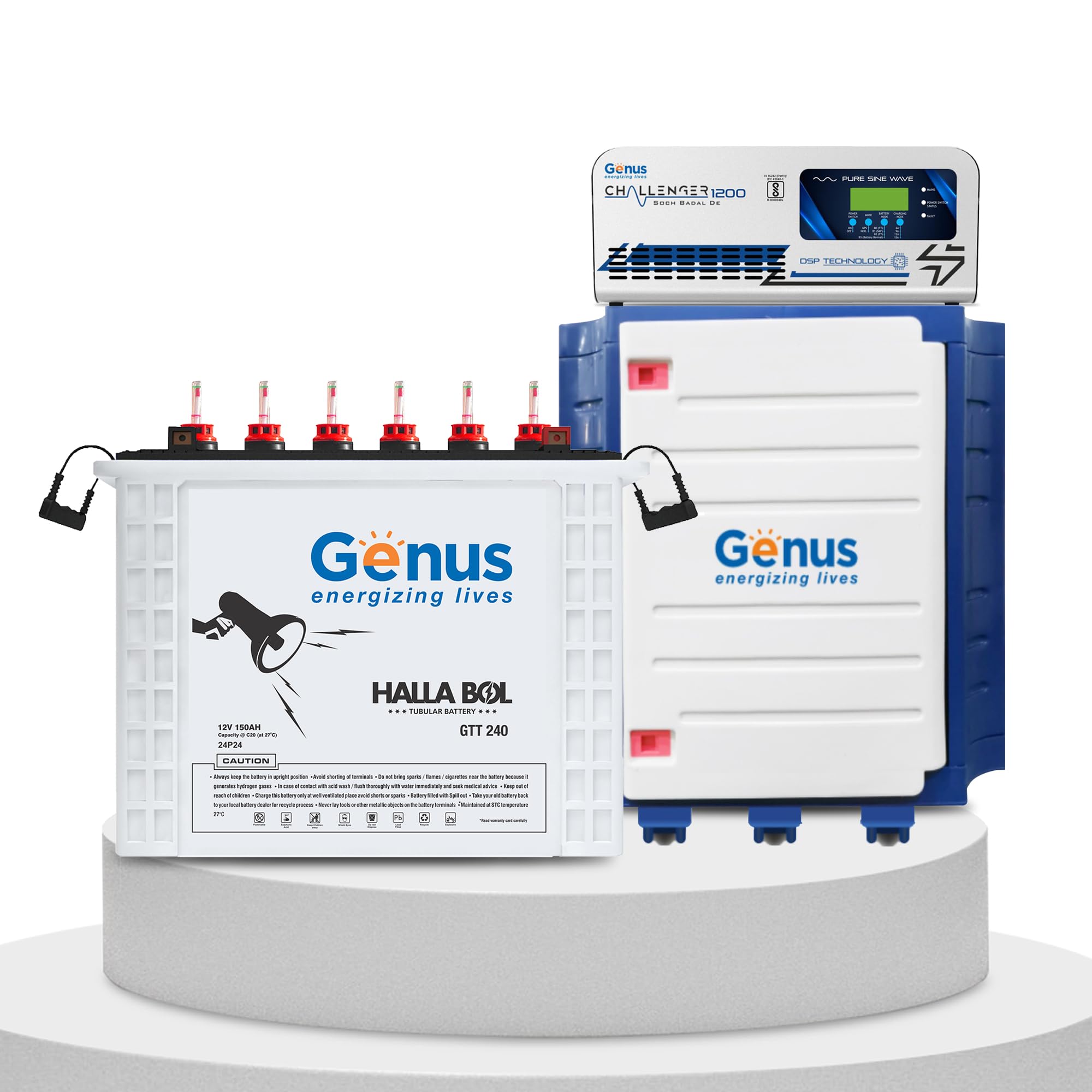Genus Inverter Battery Combo (Inverter: Challenger 1200 / Pure Sine Wave / 900VA / 12V / 3 Years Warranty || Battery: GTT240 / TT Battery / 150Ah / 48M (24 + 24) Warranty || Trolley) Best for Home-picture-10