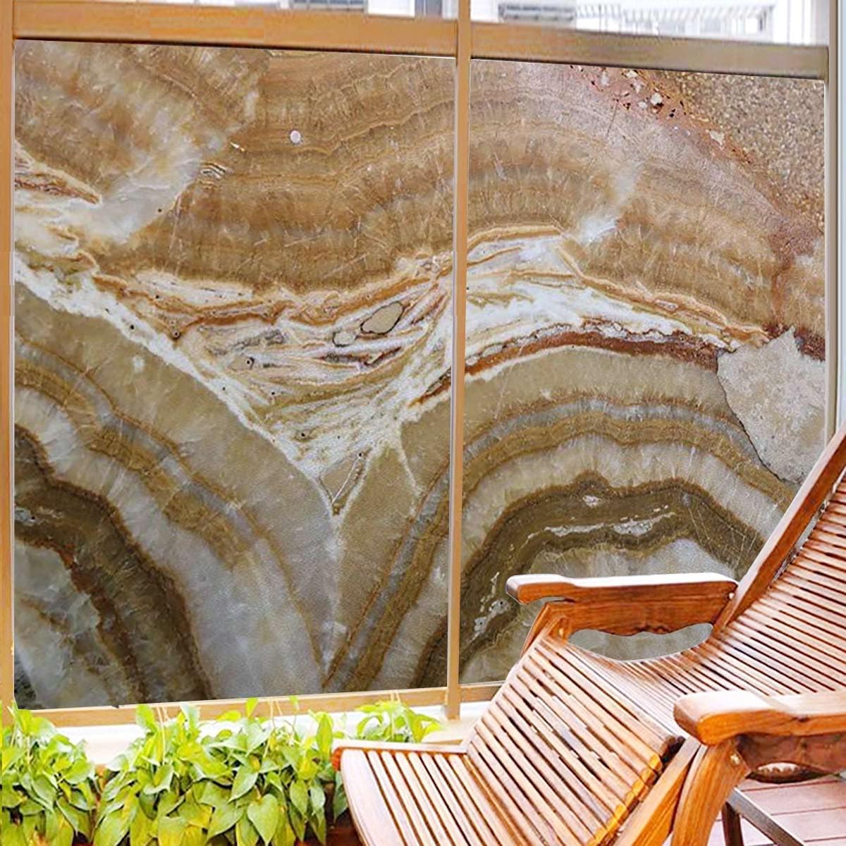 Cinnamon Grey Home Window Privacy Film Removable Frosted Glass Window Film for Home, Office, Bedroom, Shower, Marble Surreal Onyx Stone Privacy Window Film 35.4Wx63L-inch x2 Pcs