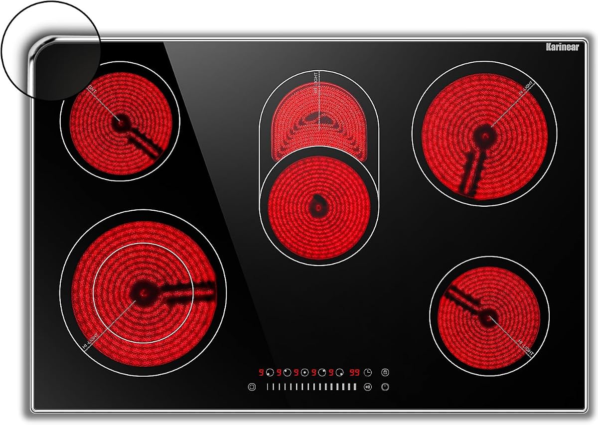 Electric Cooktop 30 Inch, 5 Burner Stovetop, 240V Hardwire Install | Glass Protection Metal Frame, Fit Most Existing Cutout, 8400W Built-in, Works with Most Cookware,Timer, Child Lock, Pause