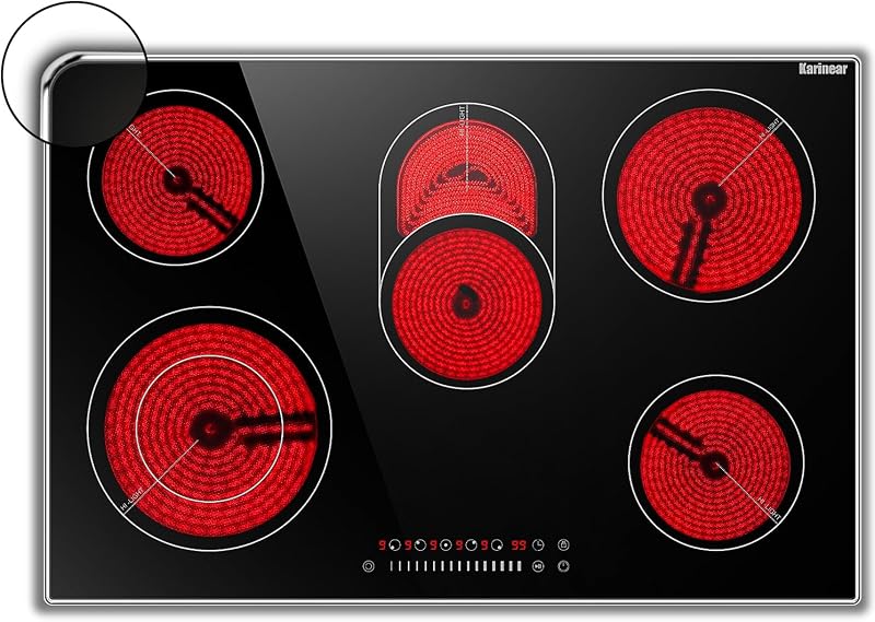 Electric Cooktop 30 Inch, 5 Burner Stovetop, 240V Hardwire Install | Glass Protection Metal Frame, Fit Most Existing Cutout, 8400W Built-in, Works with Most Cookware,Timer, Child Lock, Pause